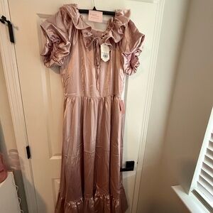 Ivy City Co Blush billie Ruffle Satin Maxi Dress